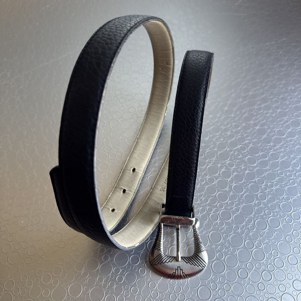 Vintage Chaps Mens Navy Dark Leather Western Belt 38 Southwestern Silver Buckle
